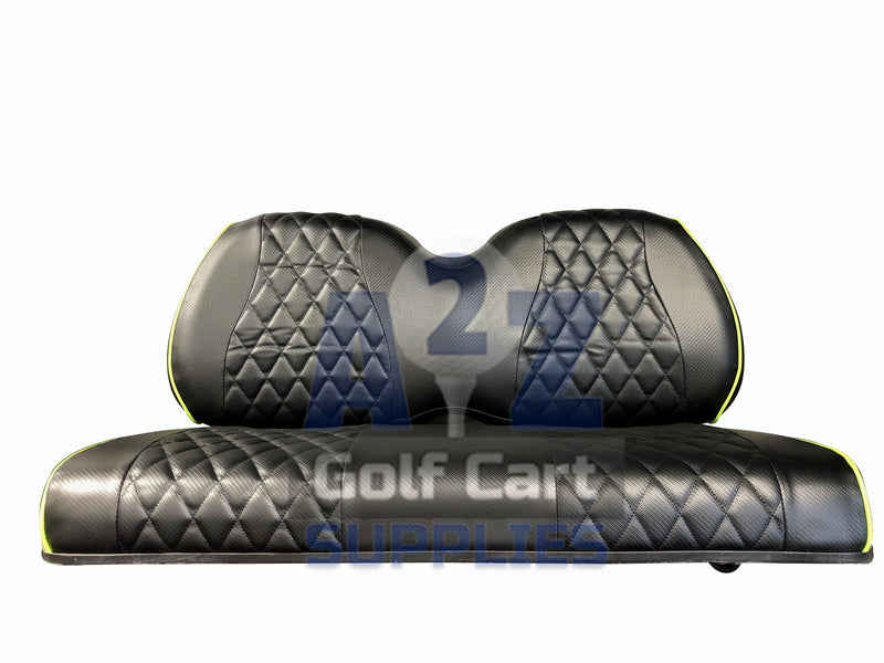 GCGC EZGO TXT/RXV & Club Car DS Front & Rear Seat Covers|Black W/Green Piping|