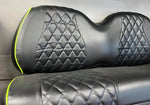 GCGC EZGO TXT/RXV & Club Car DS Front & Rear Seat Covers|Black W/Green Piping|